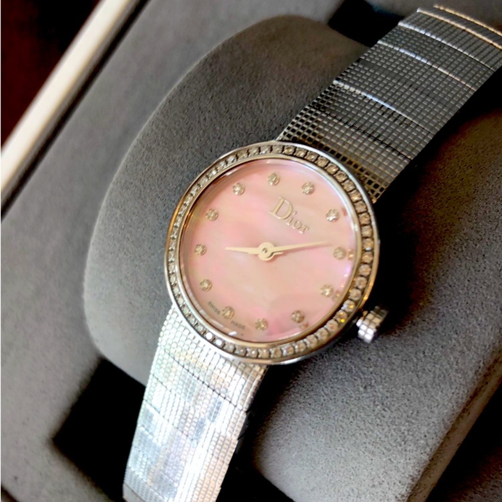 Christian Dior, Baby D, Diamond Ladies Watch in Rare Color Pink Mother of Pearl